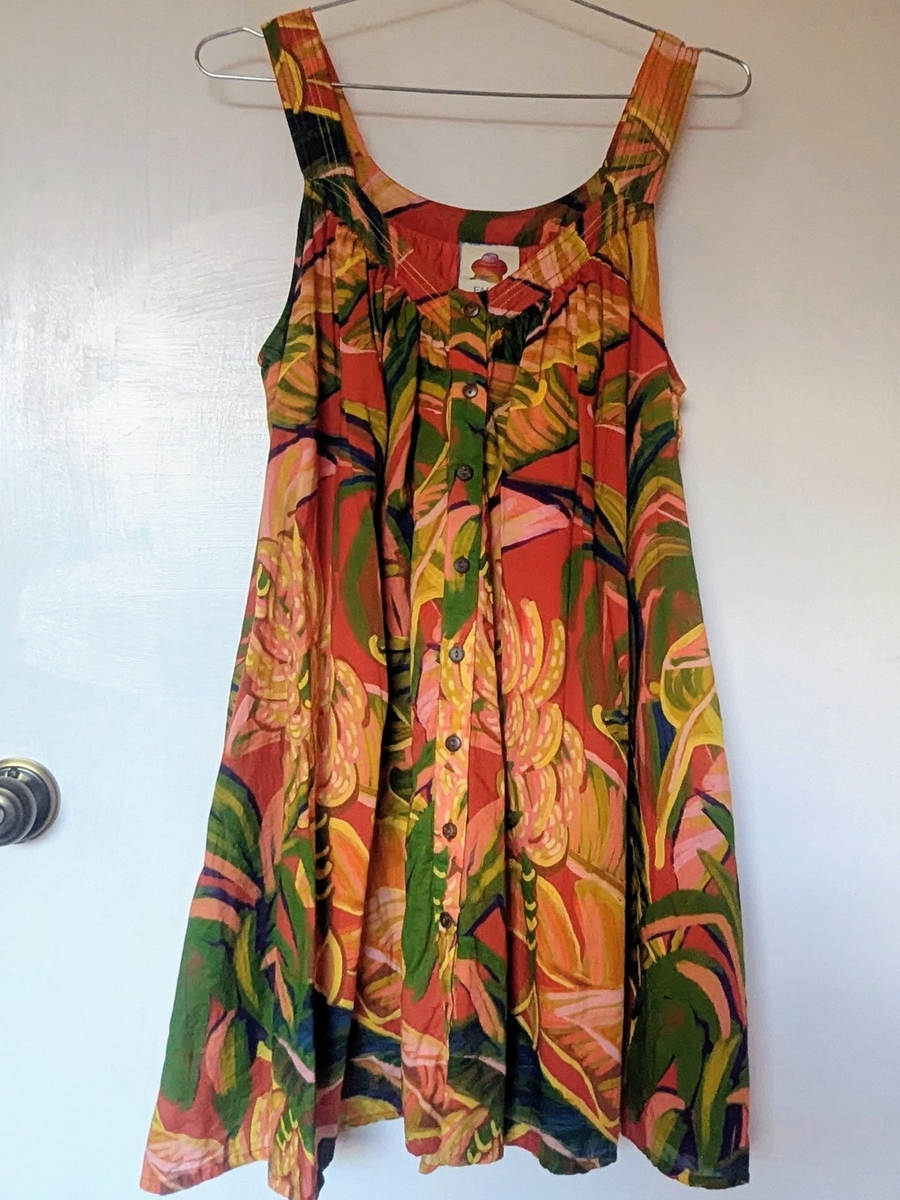 Farm Rio Button-Front Sundress in Orange & Green